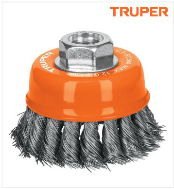 Carda copa 3" alambre trenzado fino, eje M14, Truper CÓDIGO: 14184