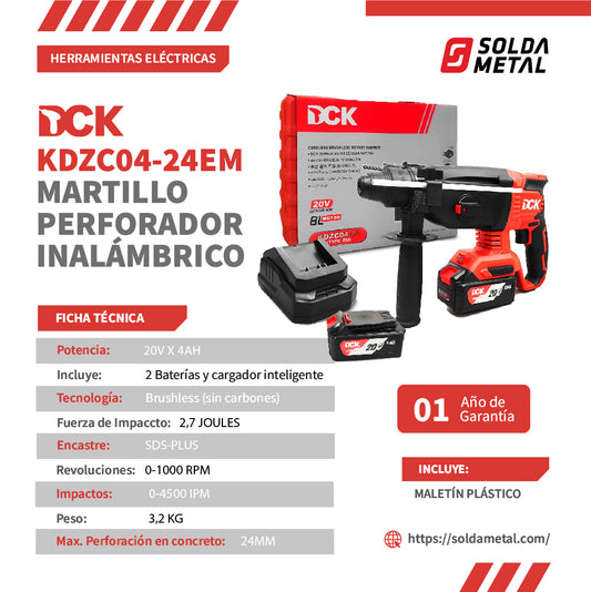Rotomartillo inalámbrico 20V Sds-Plus + 2 baterias – KDZC04-24EM DCK