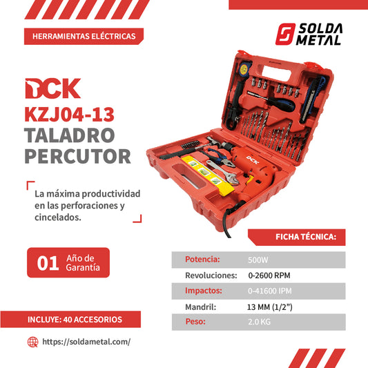 Taladro Percutor 500W + 40 Accesorios KZJ04-13 DCK