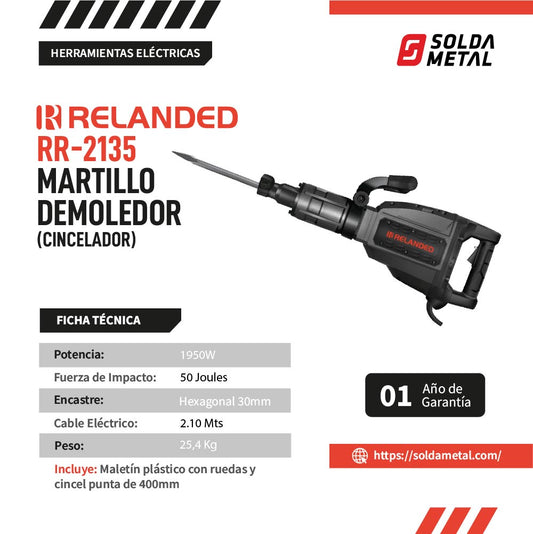 Martillo Demoledor 1950W 50 joules Hex 30mm RR-2135 – RELANDED
