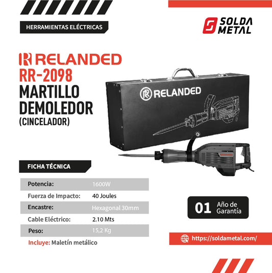 Martillo Demoledor 1600W – Cincelador Hex 30mm RR-2098 – Relanded